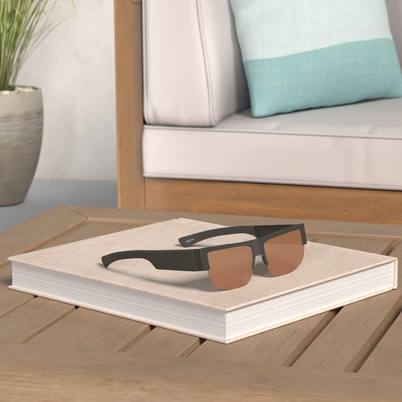 CAXMAN Wear Over Glasses Sunglasses Polarized Lens for Prescription Glasses, Medium Sized Half Frame, Matte Black Frame Brown Lens - Image 1